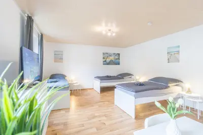 Ein Bett oder Betten in einem Zimmer der Unterkunft Wohnung bei Kulmbach, Bayreuth, Bamberg, Lichtenfels, Kasendorf, Hollfeld KU04