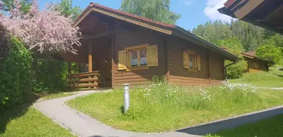 Ein Garten an der Unterkunft Blockhäuser Stamsried