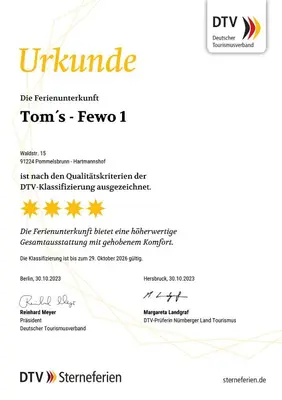 Ein Zertifikat, Auszeichnung, Logo oder anderes Dokument, das in der Unterkunft Tom's FeWo - Keine Monteure ausgestellt ist