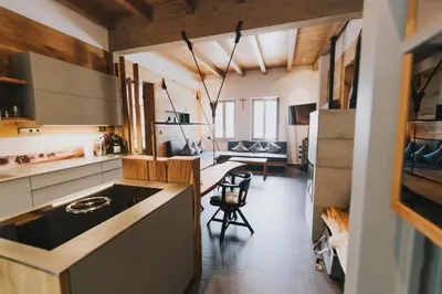 Küche/Küchenzeile in der Unterkunft Luxus-Chalet am Fluss