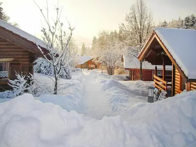 Blockhäuser in Stamsried im Winter
