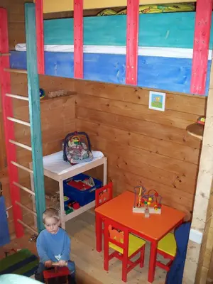 Kinder, die in der Unterkunft Blockhaus Hedwig übernachten