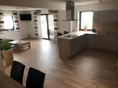 Küche/Küchenzeile in der Unterkunft Landhaus Ferienwohnungen mit Pool und Wellness
