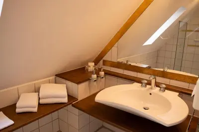 Ein Badezimmer in der Unterkunft Drahthammer Schlößl