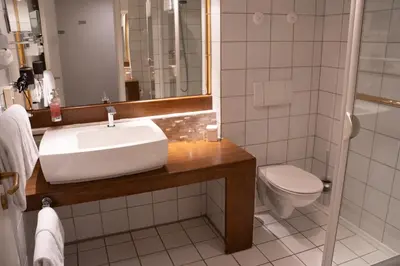Ein Badezimmer in der Unterkunft Drahthammer Schlößl