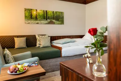 Ein Sitzbereich in der Unterkunft Hotel Goldener Hirsch