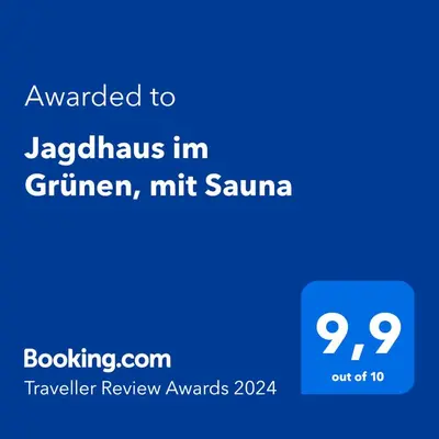 Ein Zertifikat, Auszeichnung, Logo oder anderes Dokument, das in der Unterkunft Jagdhaus im Grünen, mit Sauna ausgestellt ist