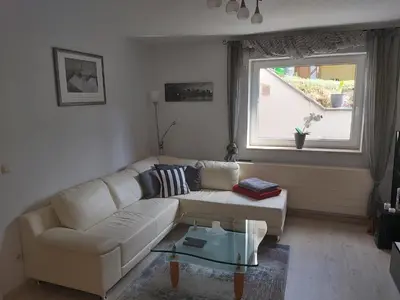 Ein Sitzbereich in der Unterkunft Ferienwohnung Dinnebier