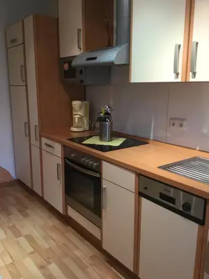 Küche/Küchenzeile in der Unterkunft Ferienwohnung Elsterveilchen 100 m bis zur Soletherme und Theater