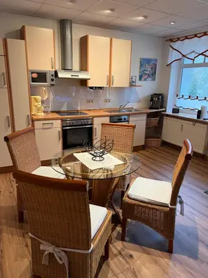 Küche/Küchenzeile in der Unterkunft Ferienwohnung Elsterveilchen 100 m bis zur Soletherme und Theater