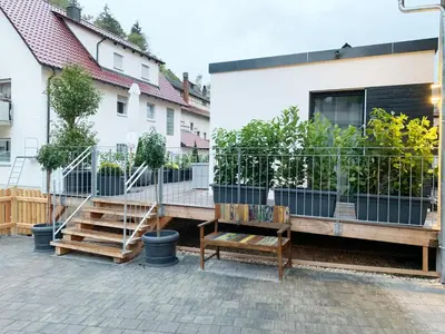 Ein Balkon oder eine Terrasse in der Unterkunft Bungalow-Ferienhaus Pottenstein