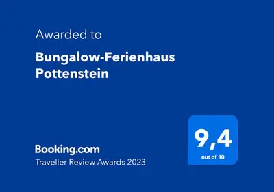 Ein Zertifikat, Auszeichnung, Logo oder anderes Dokument, das in der Unterkunft Bungalow-Ferienhaus Pottenstein ausgestellt ist