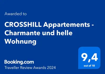 Ein Zertifikat, Auszeichnung, Logo oder anderes Dokument, das in der Unterkunft CROSSHILL Appartements - Charmante und helle Wohnung ausgestellt ist