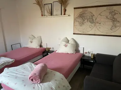 Ein Bett oder Betten in einem Zimmer der Unterkunft Ferienwohnung auf dem Land