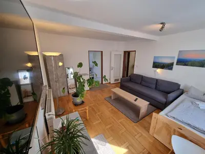 Ein Sitzbereich in der Unterkunft Ferienwohnung Dietel