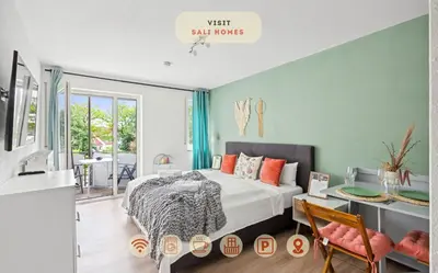 Ein Bett oder Betten in einem Zimmer der Unterkunft Salí Homes - LM1 cozy studio in Bayreuth with ideal access to A9