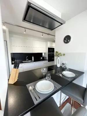 Küche/Küchenzeile in der Unterkunft Ferienwohnung am Alexbad