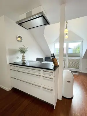 Küche/Küchenzeile in der Unterkunft Ferienwohnung am Alexbad
