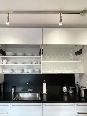Küche/Küchenzeile in der Unterkunft Ferienwohnung am Alexbad