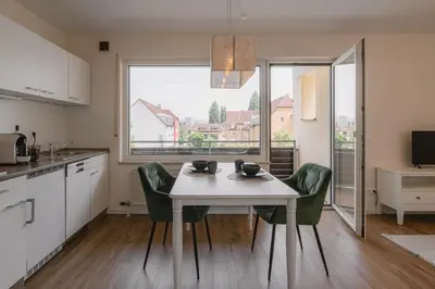 Küche/Küchenzeile in der Unterkunft Exklusiv & Zentral: 1-Zi. Apartment mit Balkon Stellplatz