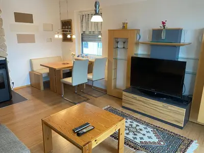 Ein Sitzbereich in der Unterkunft Wunderschöne Ferienwohnung in Nagel am See