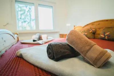 Ein Bett oder Betten in einem Zimmer der Unterkunft Ferienhaus Untere Zeitelwaidt