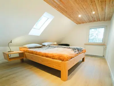 Ein Bett oder Betten in einem Zimmer der Unterkunft Ferienhaus Untere Zeitelwaidt