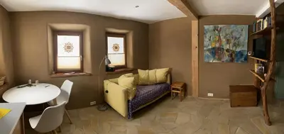 Ein Sitzbereich in der Unterkunft Kleine Ferienwohnung auf dem Land, Haus Hans Stepha