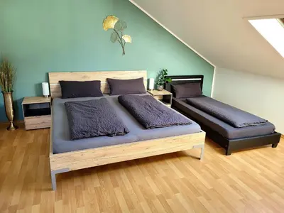 Ein Bett oder Betten in einem Zimmer der Unterkunft Ferienwohnung Seeglück im Oberpfälzer Seenland