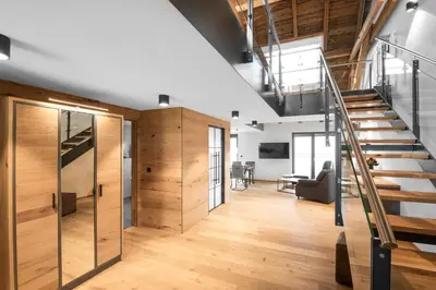 Grundriss der Unterkunft Ferienwohnung im Chaletstil Bergloft 115 qm Wellness Fitness Sauna Bergrödelhof