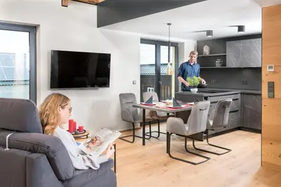 Gäste, die in der Unterkunft Ferienwohnung im Chaletstil Giebeltraum 115 qm Wellness Fitness Sauna Bergrödelhof übernachten