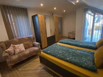 Ein Sitzbereich in der Unterkunft Ferienhaus Am Alten Kirchsteig