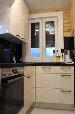 Küche/Küchenzeile in der Unterkunft Holzhaus am See mit Panoramablick