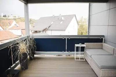 Ein Balkon oder eine Terrasse in der Unterkunft Apartment mit Burgblick